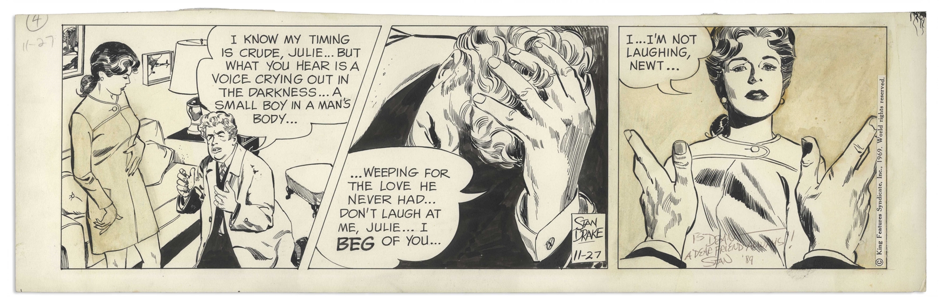 ''The Heart of Juliet Jones'' 1969 Comic Strip Hand-Drawn & Signed by Stan Drake